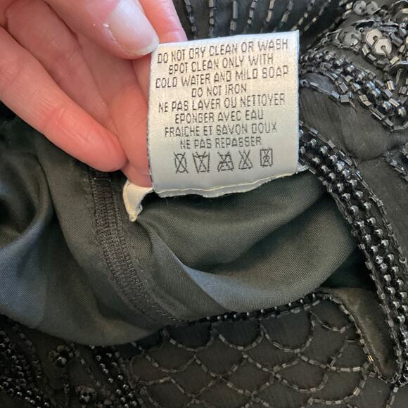 Vintage Adriana Papel evening black beaded sequin silk midi dress cocktail sz 8 - Picture 3 of 16